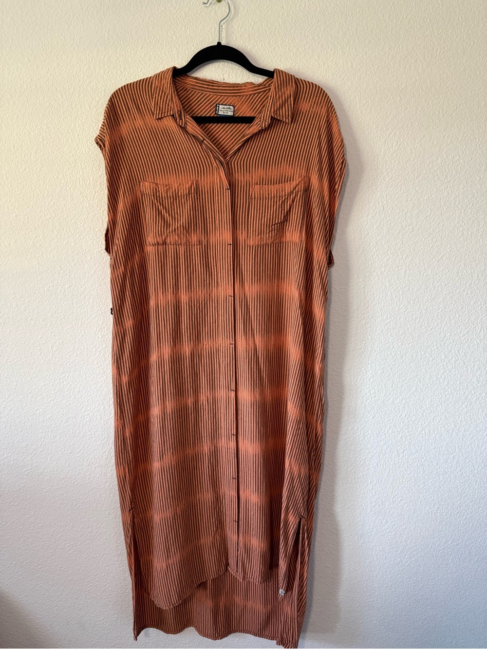 Kavu Rust-Orange Striped Midi Shirt Dress